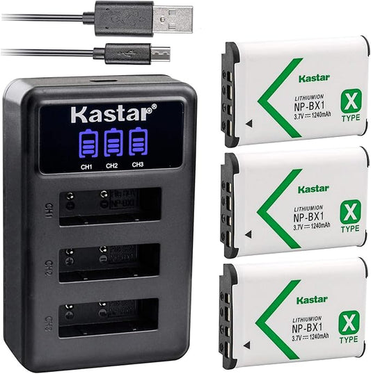 Kastar Battery x3 + Charger for Sony NP-BX1 HDR-AS200V HDR-AS30 HDR-AS300 by Kastar