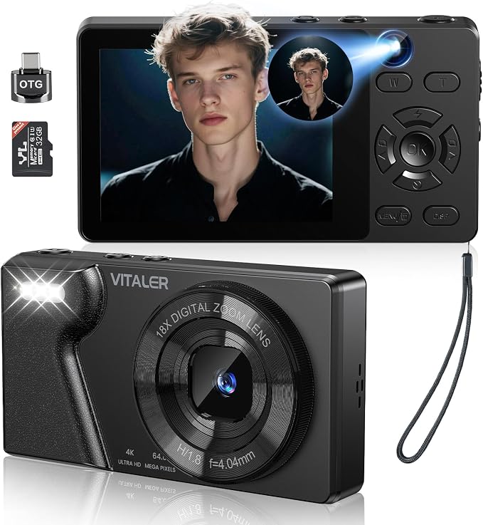 Digital Camera with Front Rear Lens, Autofocus 64MP 4K Camera by Unknown