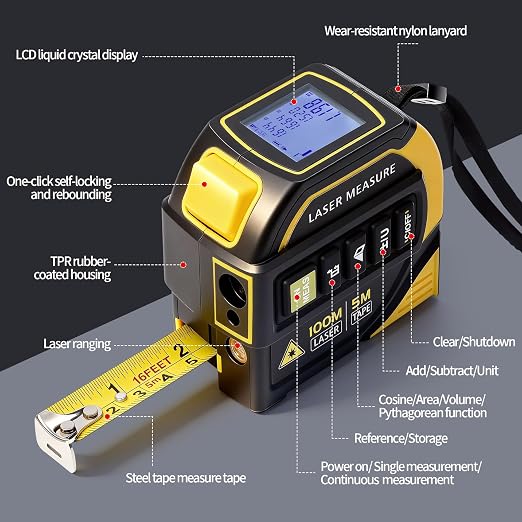 4-in-1 Digital Laser Tape Measure, 328ft Laser Distance Meter - Image 2