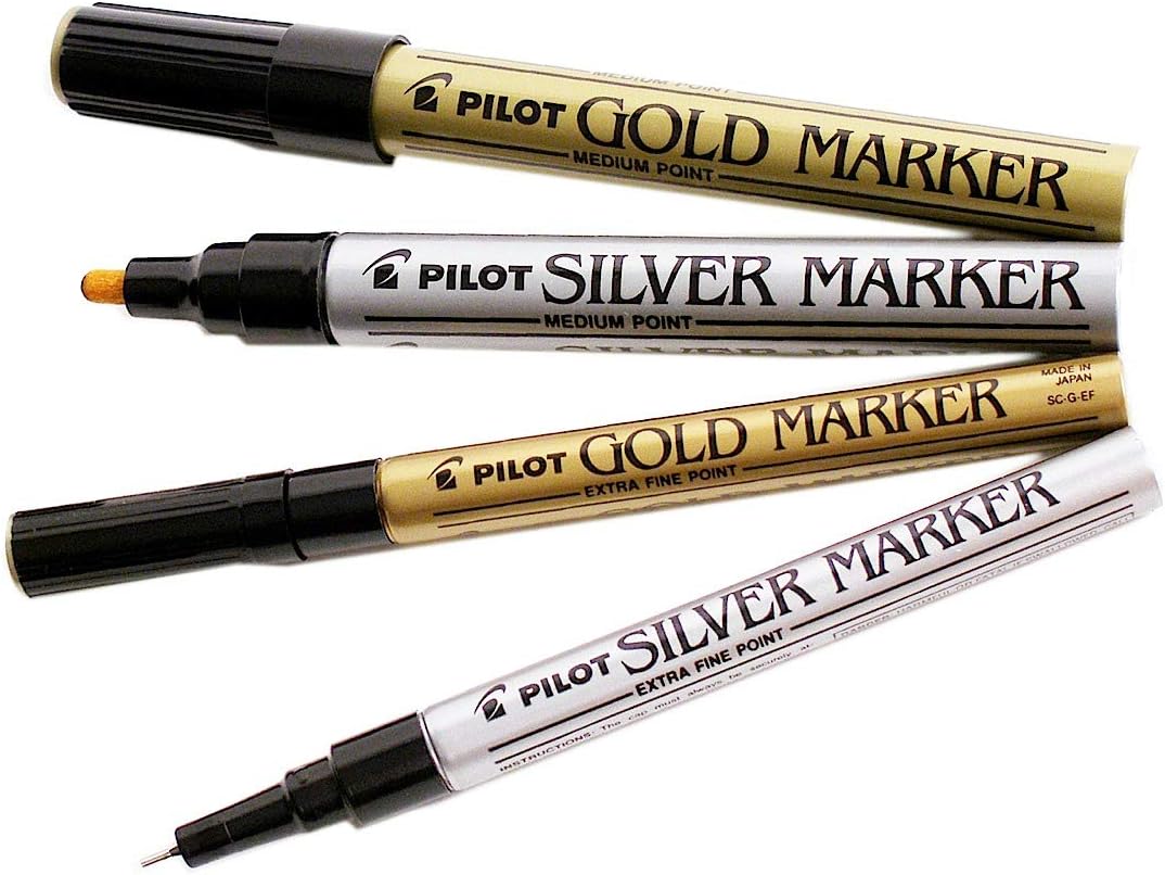 Metallic Permanent Paint Markers, Gold, Extra Fine Point (0.5mm), 6 Count, Bundle with Plastic Reusable Pouch