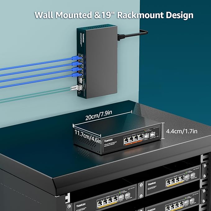YuanLey 6 Port 2.5G PoE Switch Unmanaged, 4 x 2.5G Base-T PoE Ports, 2 x 10G SFP - Image 5