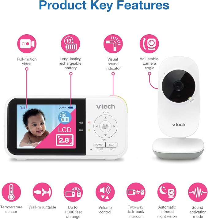 VTech Baby Monitor No WiFi – 19Hr Video Battery, 1000ft Range, Night Vision - Image 2