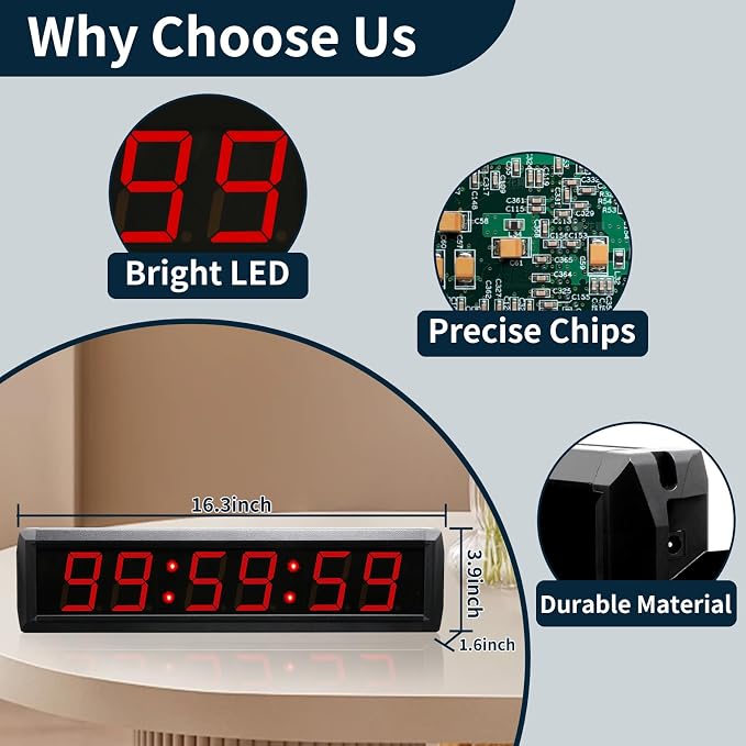 Large Digital Wall Clock with Remote Control, LED Stopwatch Timer, Count Up - Image 2