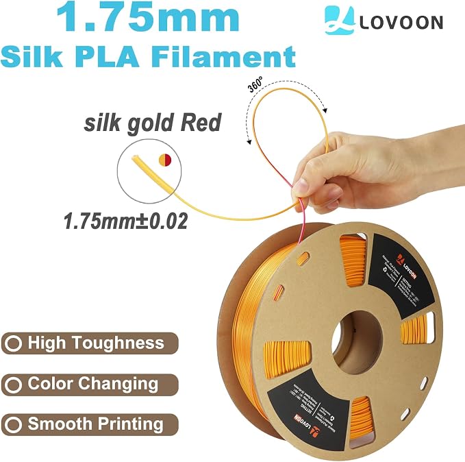 LOVOON 3D Printer Filament Dualcolor, 1.75mm Silk PLA Filament Gold Red - Image 4