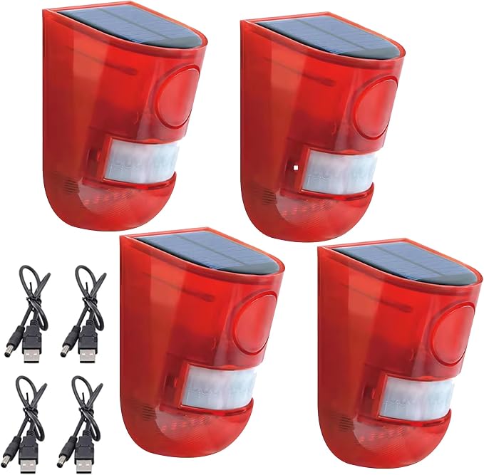 Solar Sound & Light Alarm Outdoor Motion Sensor, 129db Siren Sound Alert by QXMH