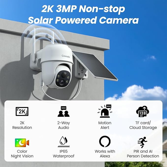 2K Cameras for Home Security-2.4G WiFi Outdoor Camera Wireless Solar/Battery - Image 2