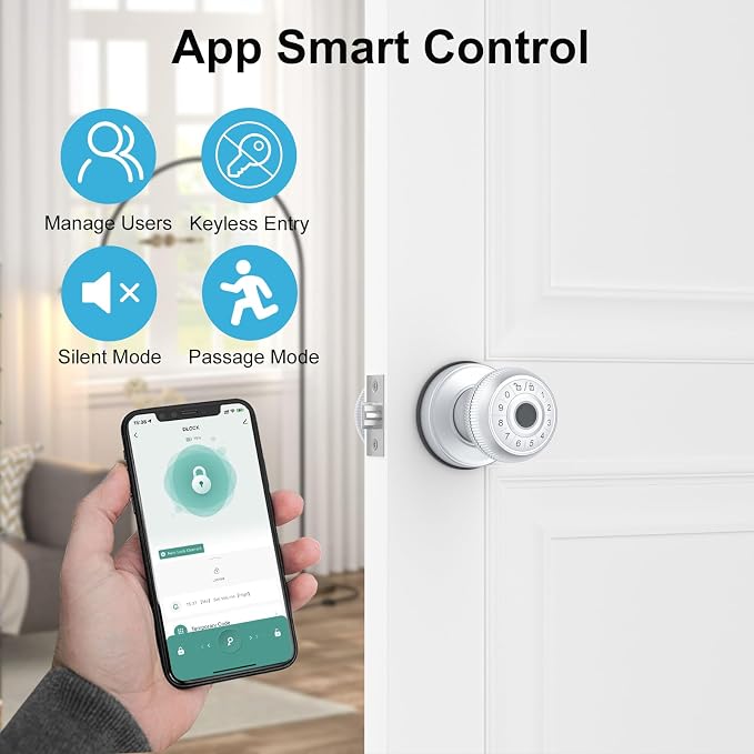 BIWIBON 4-in-1 Smart Door Knob, Fingerprint Door Knob - Image 3