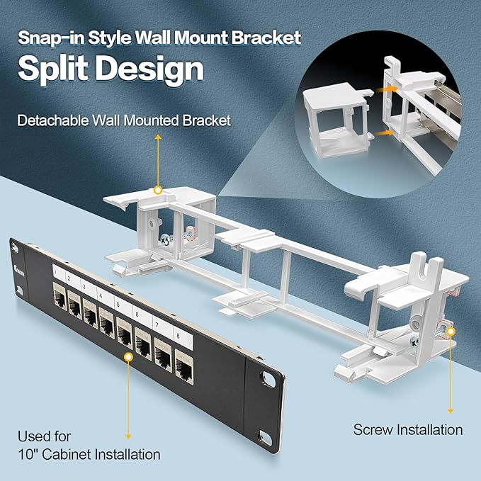 8 Port Patch Panel Keystone Coupler CAT6A Shielded Wall Mount 10 Inch - Image 3