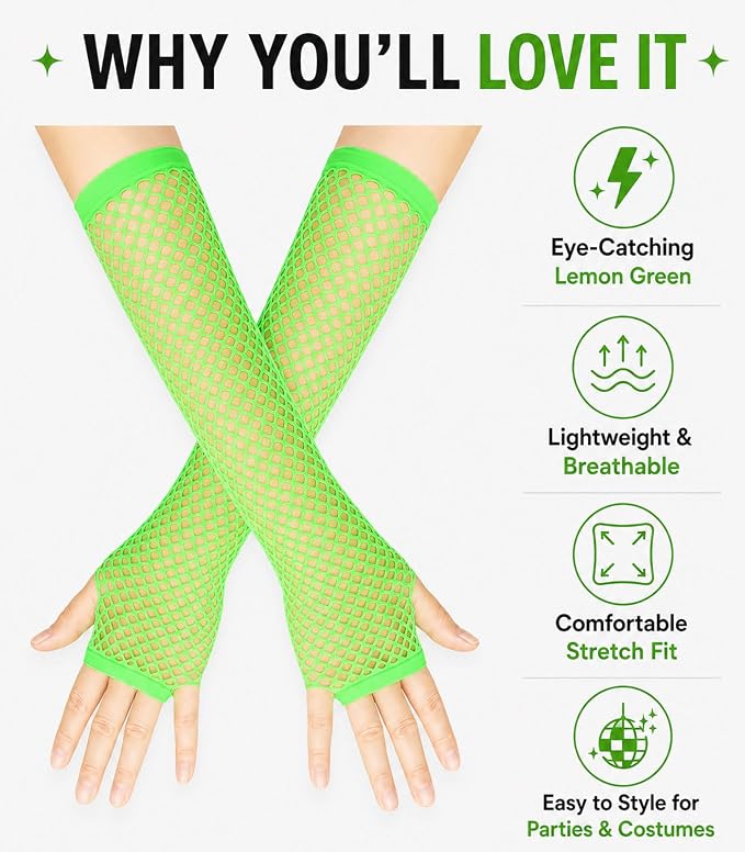 Seeksmile Women's Girls 80's Theme Party Emo Fingerless Arm Fishnet Gloves - Image 4
