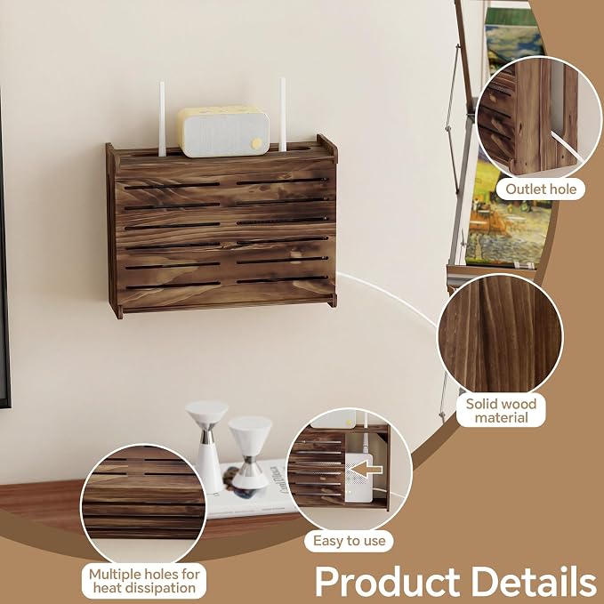Wooden WiFi Router Storage Box Hider Shelf, Decorative Projector Box Hider Rack - Image 3