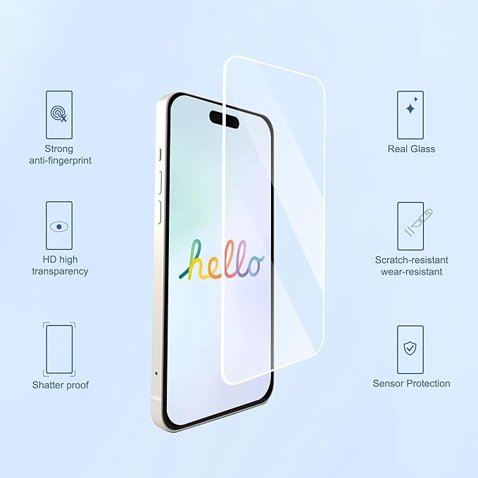 Ailun 3 Pack Screen Protector for iPhone 16 + 3 Pack Camera Lens Protector - Image 2