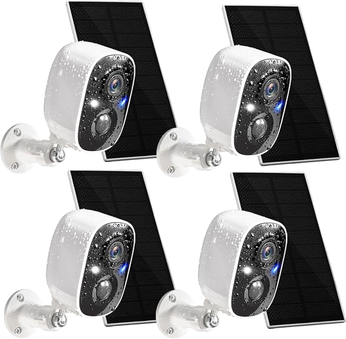 GMK Solar Security Cameras Wireless Outdoor 4 Pack, 2K Battery Powered Cameras by GMK