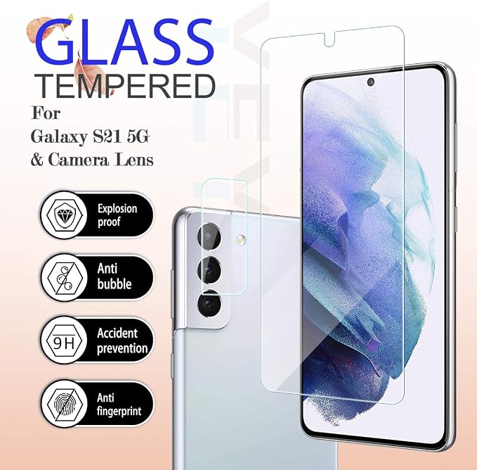Galaxy S21 HD Clear Tempered Glass Screen Protector + Camera Lens Protectors - Image 2