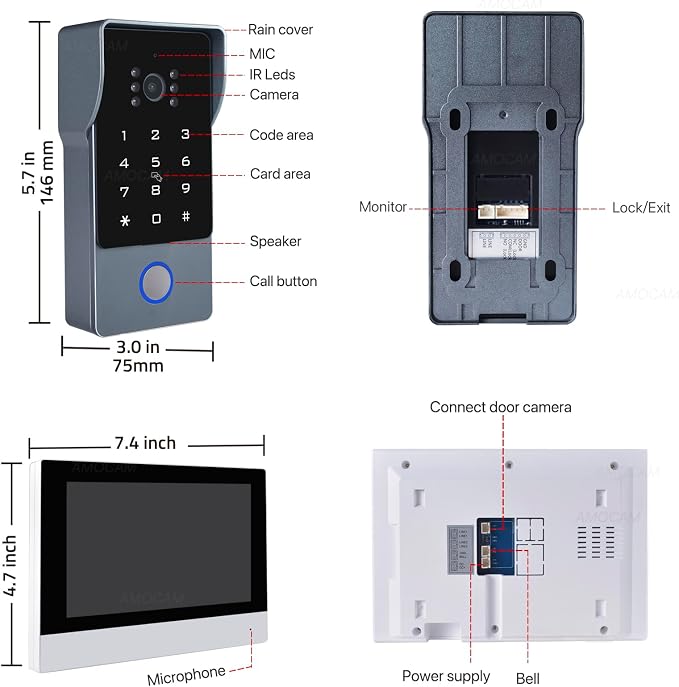 2-Wires Video Intercom System, 7 Inch 1080P WiFi Touch ScreenVideo Doorbell - Image 9