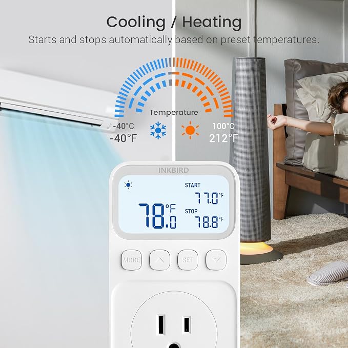 INKBIRD Plug in Thermostat 15A 1800W, Programmable Heating Cooling Digital - Image 4