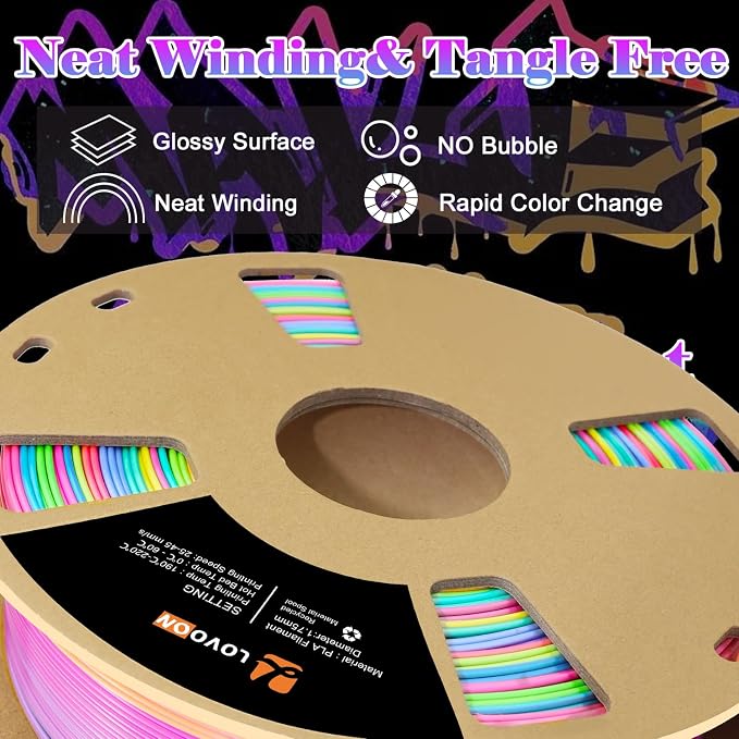 LOVOON 3D Printing Filament Bundle 2 KG, Silk Rainbow Gradient - Image 4