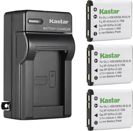 Kastar 3-Pack Li-42B Battery and AC Wall Charger Replacement by Kastar
