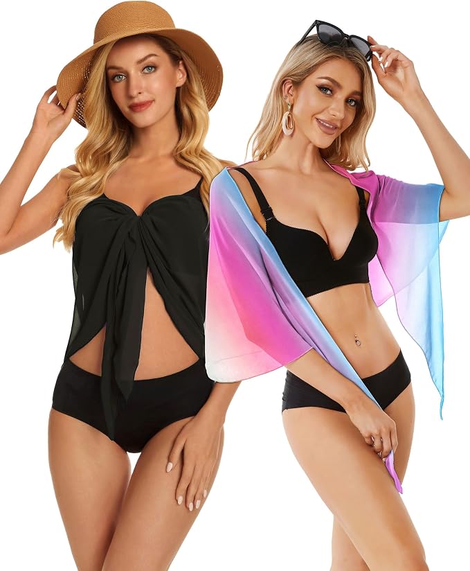 CHICGAL 2 Pieces Women Beach Sarong Bathing Suit Wrap Skirt Sheer Bikini - Image 5