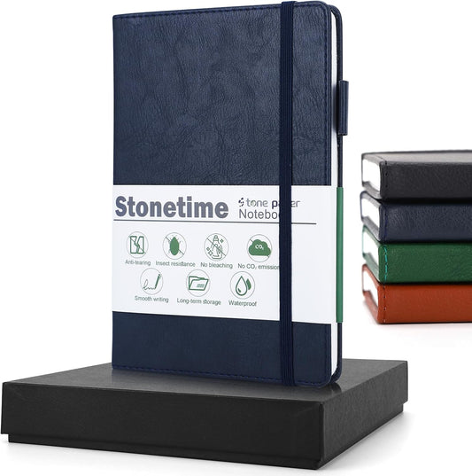 Stone Paper Notebook for Women Men, A5 Waterproof Notebook Hardcover Executive Journal, Ruled Notebooks for Writing, Business, Work ＆ School, 160 Pages Notebook with Box (A5 Blue)