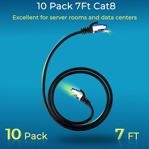 Rapink Patch Cables Cat8 7ft 10 Pack Slim, Cat8 Ethernet Patch Cable 40G Support - Image 2