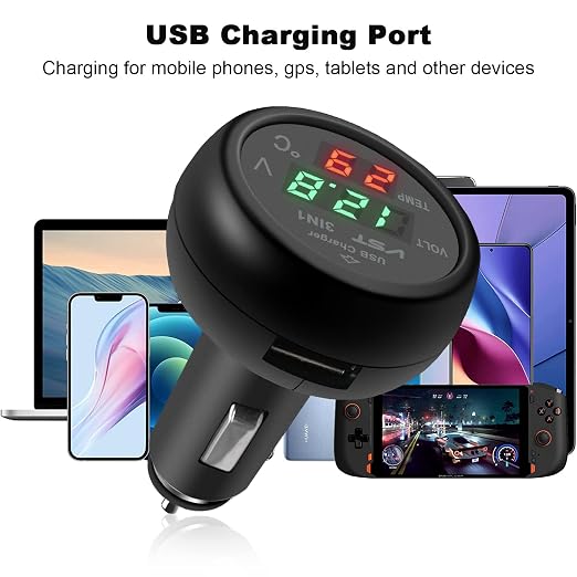 3 in 1 Car Voltmeter, USB Charger Adapter Auto Cigarette Lighter Plug Voltage - Image 2