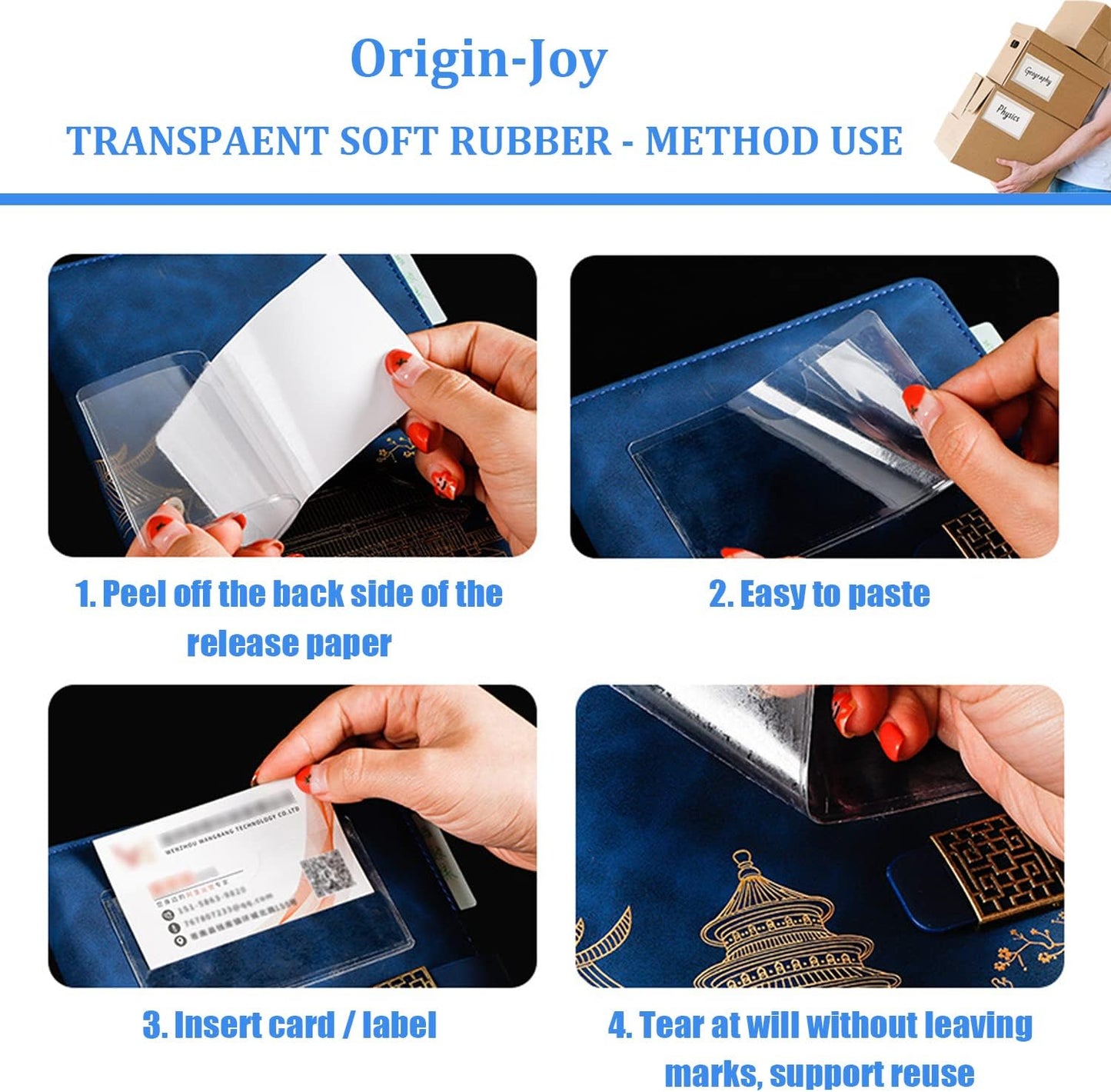 Origin-Joy 25 PCS Self-Adhesive Index Label Pockets, Clear Plastic Peel & Stick Card Holders with Top Open for Loading (9.5 x 2 inch)