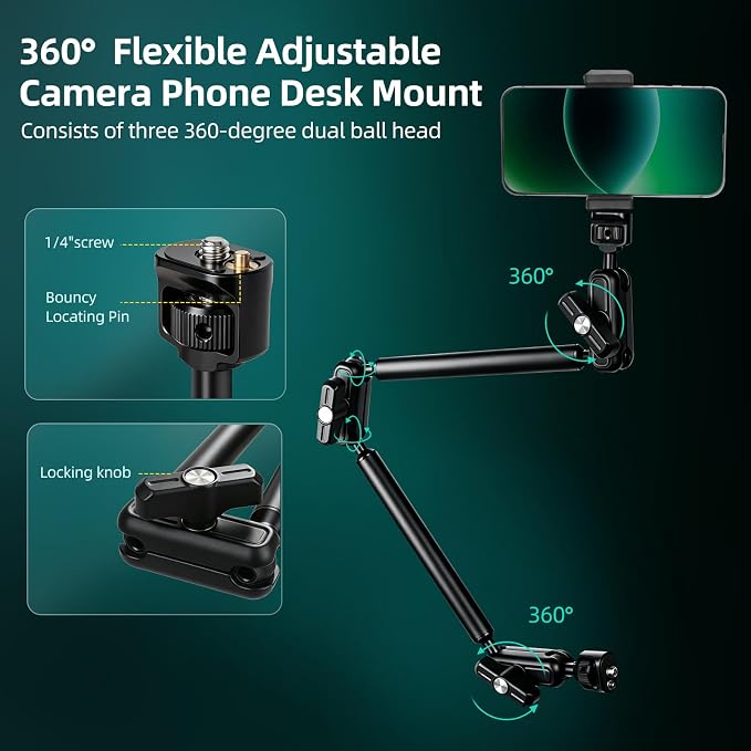 22" Magic Arm Clamp, Overhead Phone Mount Holder Stand, Flexible Desk Camera - Image 3