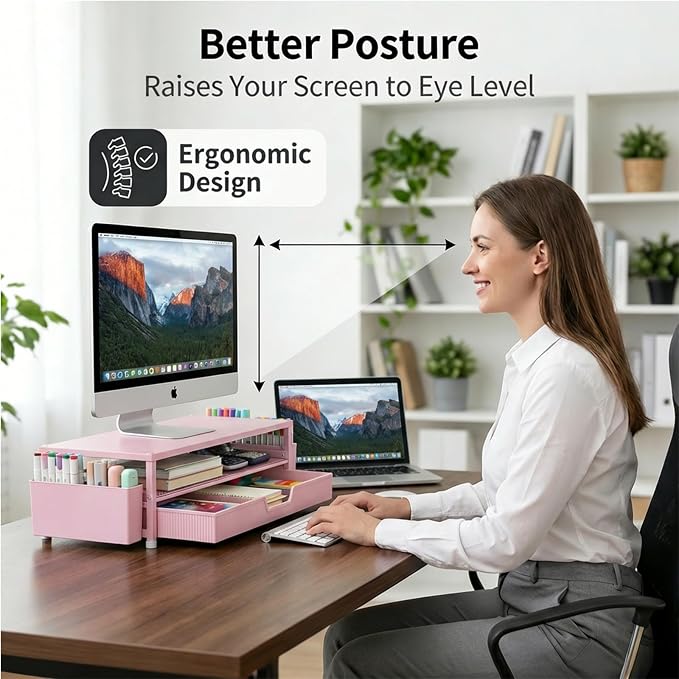 ECOLOVI Desk Organizer and Accessories, 2-Tier Computer Monitor Stand Rise - Image 4