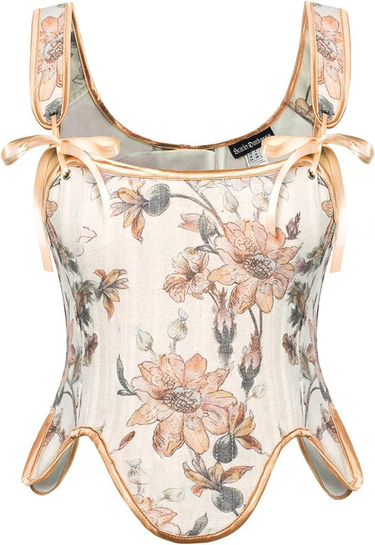 SCARLET DARKNESS Bustier Tops for Women Renaissance Floral Lace Up Bodyshaper by SCARLETDARKNESS