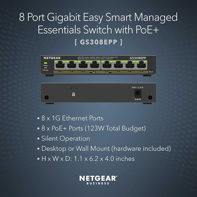 NETGEAR 8 Port PoE Gigabit Ethernet Easy Smart Managed Essentials Switch - - Image 2