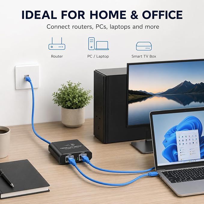 Ethernet Splitter 1 to 2 Mini Gigabit Internet Switch 1 in 2 Out LAN and RJ45 - Image 3