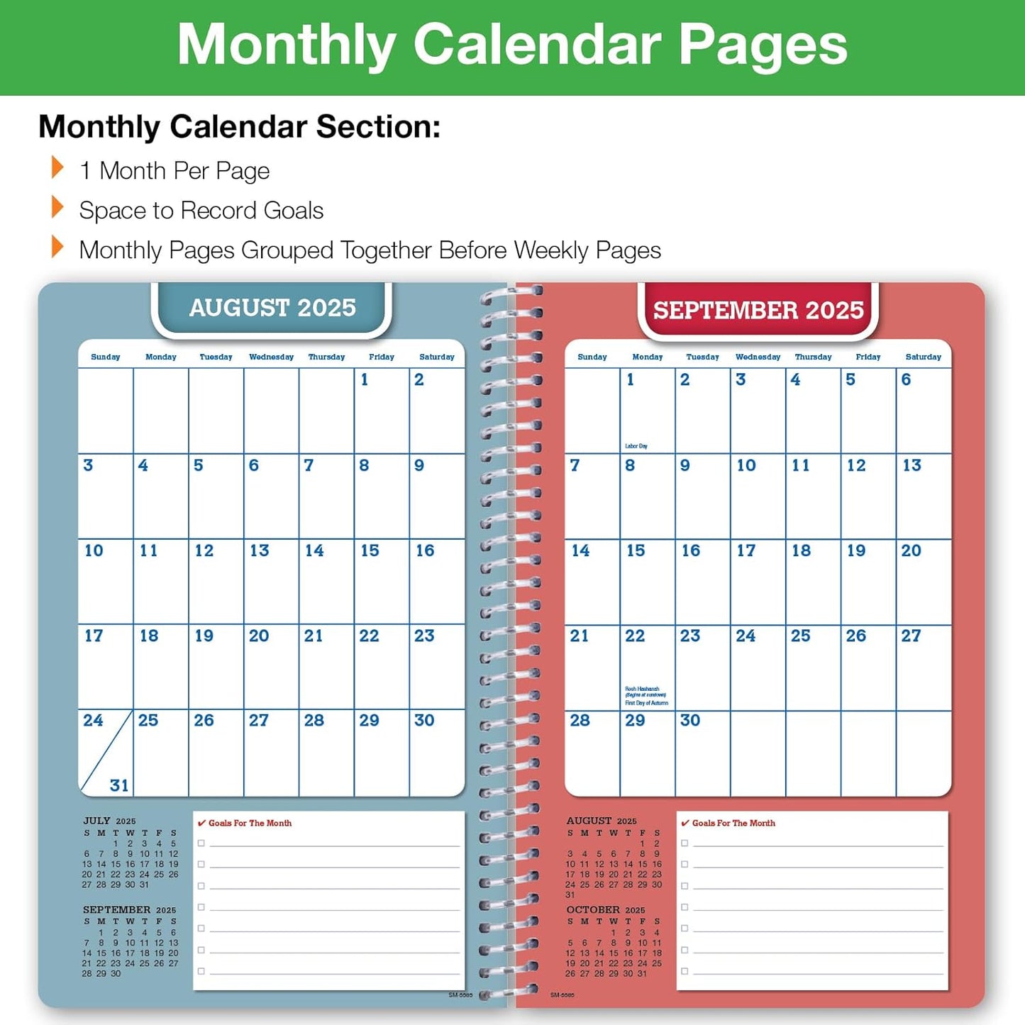 Global Datebooks Dated Middle School or High School Student Planner for Academic Year 2025-2026 Includes Ruler/Bookmark and Planning Stickers (Matrix Style - 5.5"x8.5" - Slant)