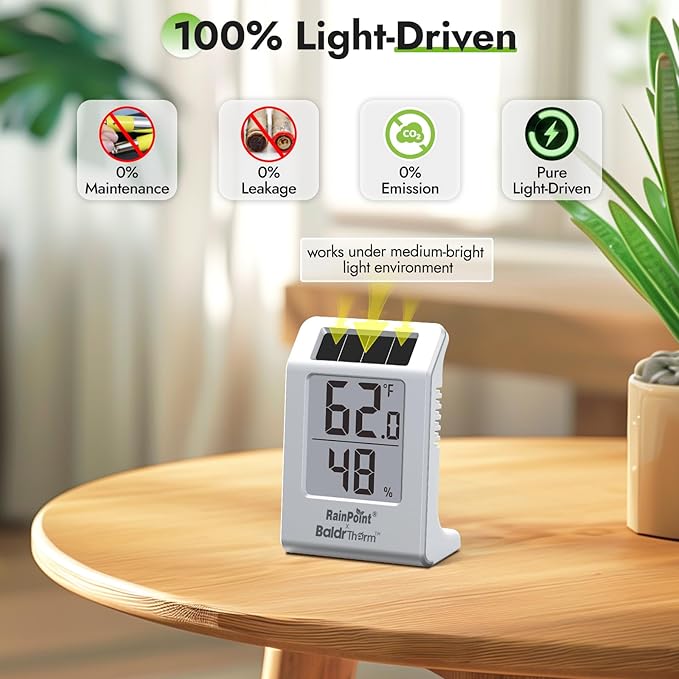 RAINPOINT Light-Driven Thermo-Hygrometer & Smart Digital Wireless Soil Moisture - Image 2