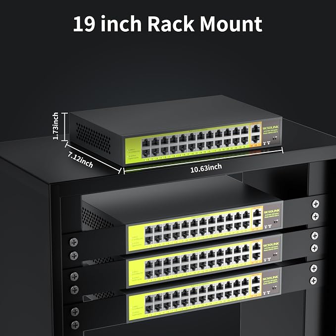 24 Port PoE+ Switch 2 Gigabit Uplink 400W Rack Mount Unmanaged IEEE 802.3af/at - Image 5