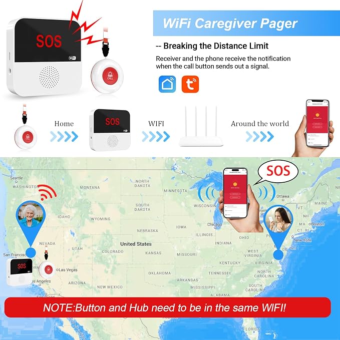 WiFi Rechargable Smart Wireless Caregiver Call Button Nurse Calling Life - Image 5