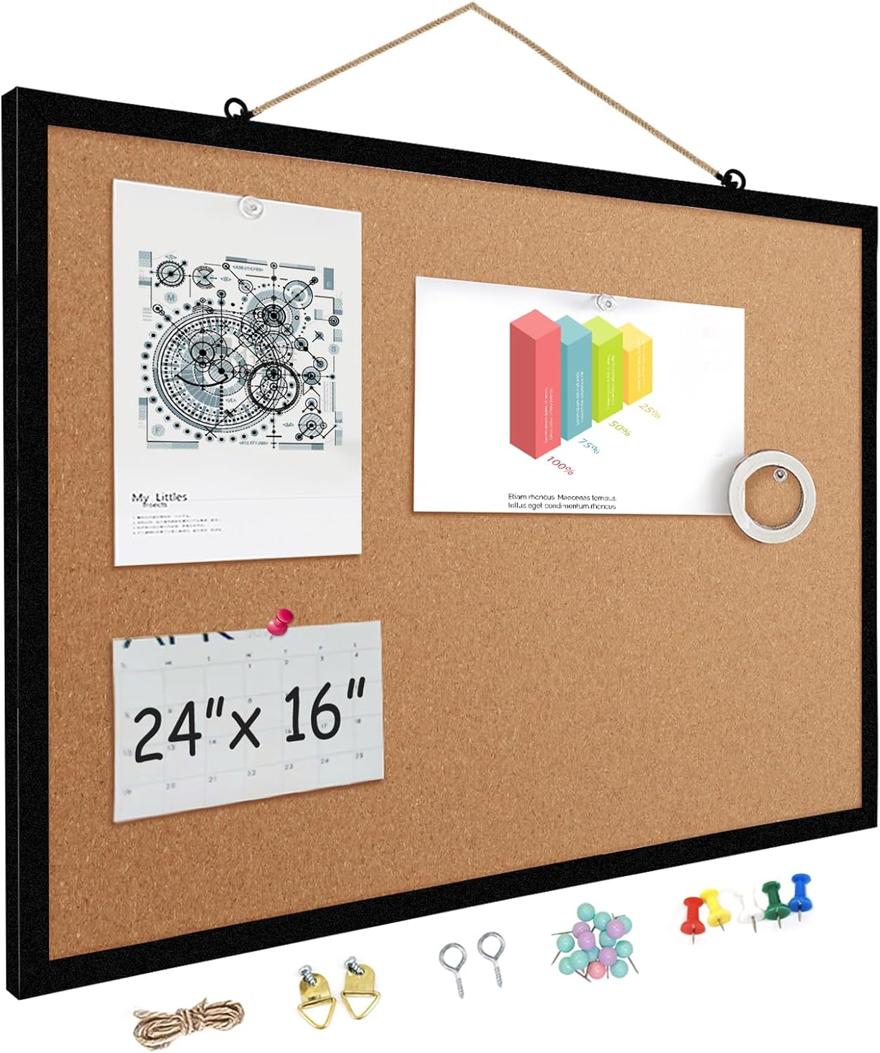 16” x 24” Cork Boards for Walls with Black Wooden Frame 1pack, Double Sided Office Board for Wall Organizer, Bulletins Board Decorative Hanging Pin Board for School, Home & Office, Notice Board