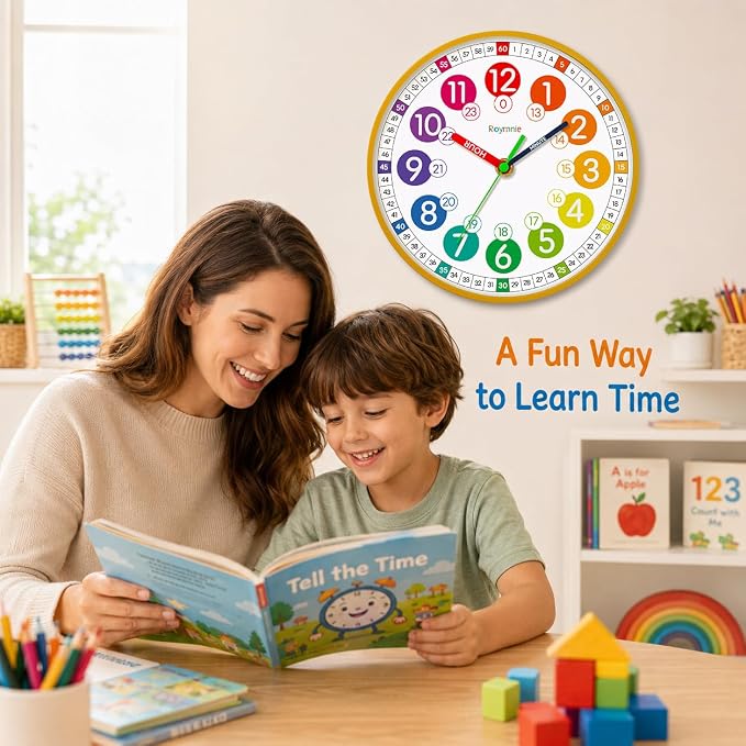 Roymnie Wall Clock for Kids Battery Operated Silent Non Ticking Analog Clock - Image 8
