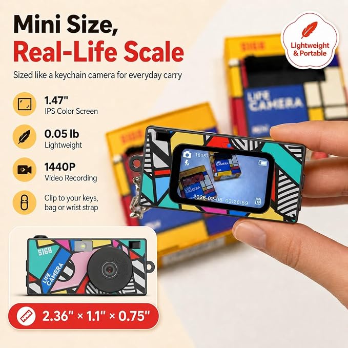 Mini Keychain Digital Camera, 1440P Video, 2MP Photos, 16GB Card, Type C - Image 2