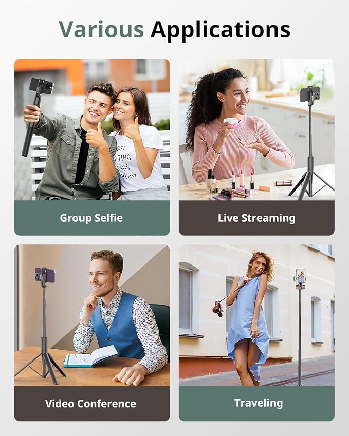 Sensyne 68" Phone Tripod & Selfie Stick, Lightweight All in One Phone Tripod - Image 2