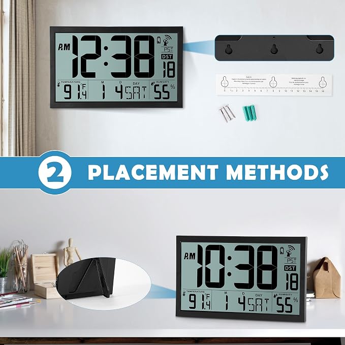 SZELAM Atomic Clock, 16.7" Large Display Digital Wall Clock Battery Operated - Image 5