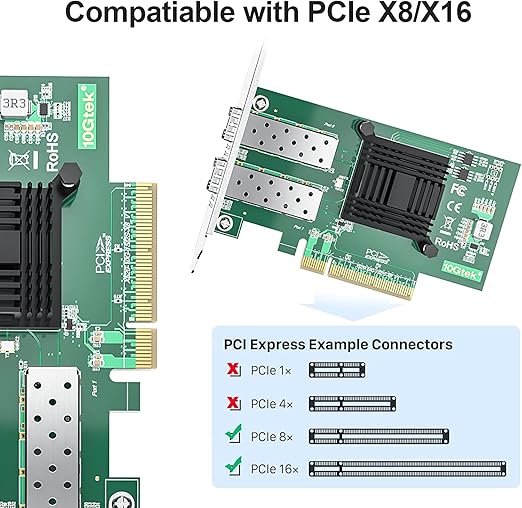 10Gtek 10Gb PCI-E NIC Network Card, Dual SFP+ Port, - Image 3