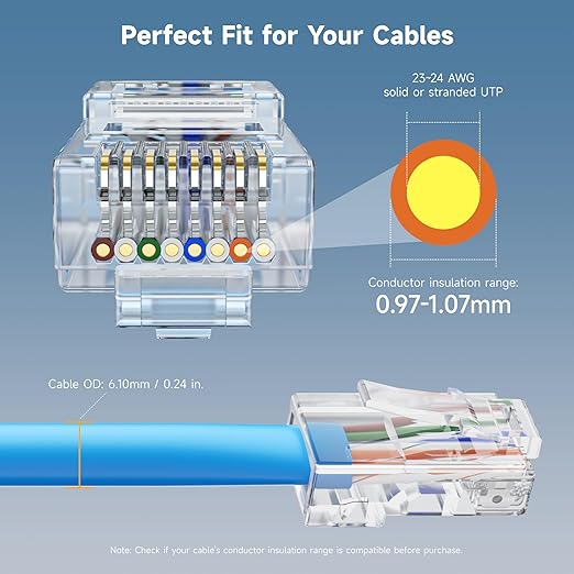 Cable Matters 50-Pack Cat 6 Pass Through RJ45 Connectors, 50µ Gold Plated - Image 3