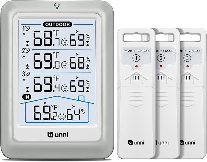 Indoor Outdoor Thermometer Wireless, 4.5 Inch Display Digital Hygrometer by UUNNI