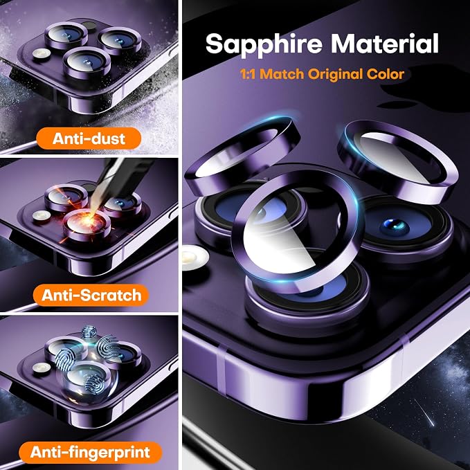 for iPhone 14 Pro/14 Pro Max Camera Lens Protector, Tempered Glass Screen - Image 2