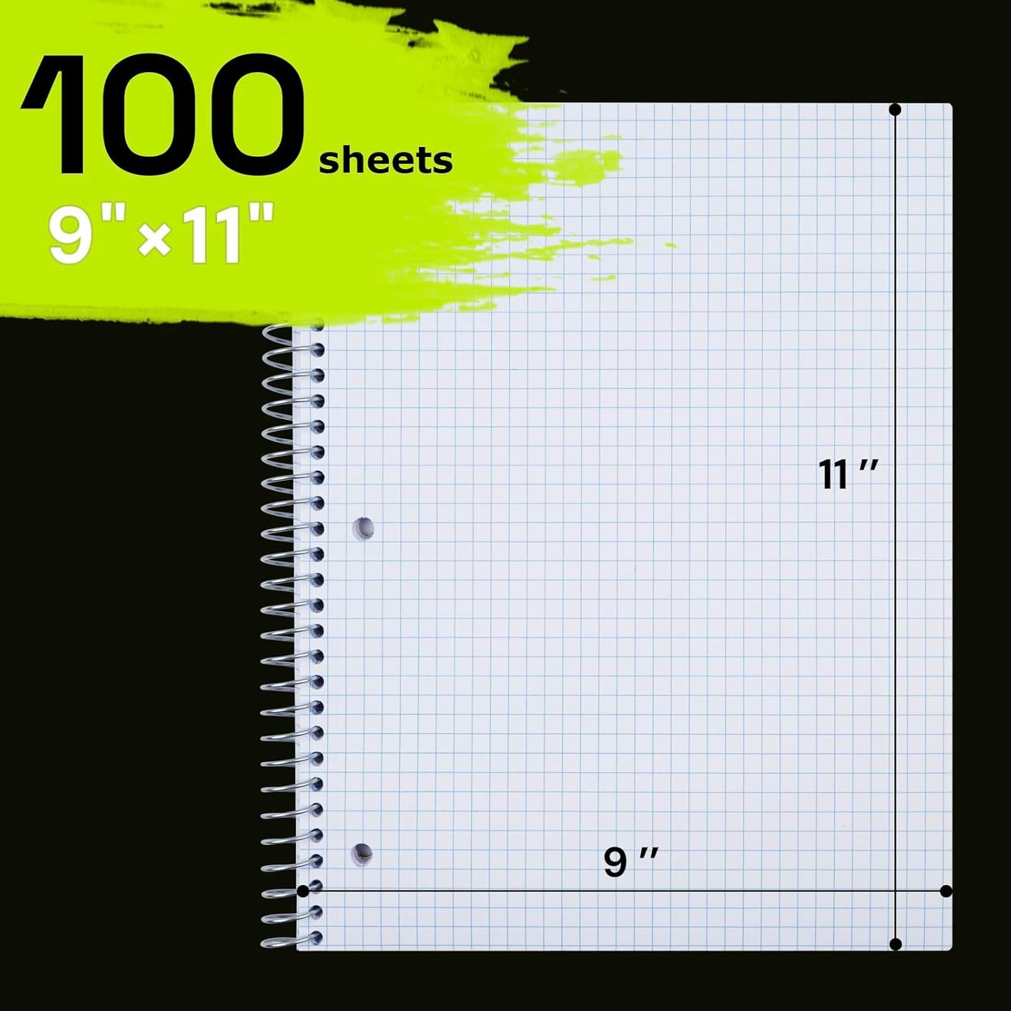 Spiral Notebook for School 3 Pack, 1 Subject, 4x4 Graph Ruled Paper, 100 Sheets, 9" x 11", 1 Divider with Pocket, 3 Hole Punched,Plastic Cover, 1/4" Grid Graphing Note Book Bulk,Cornflower Blue