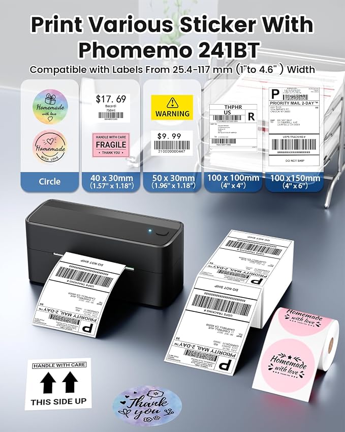 Phomemo Bluetooth Thermal Label Printer, 241BT 4X6 Wireless Shipping Label - Image 3