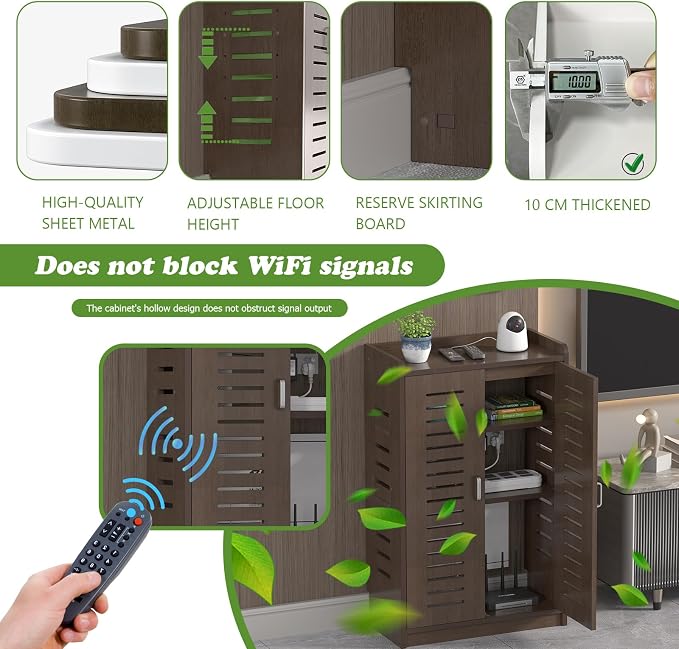 Large WiFi Router Cabinet 20''x31''x10'' Floor Standing Modem Organizer - Image 3