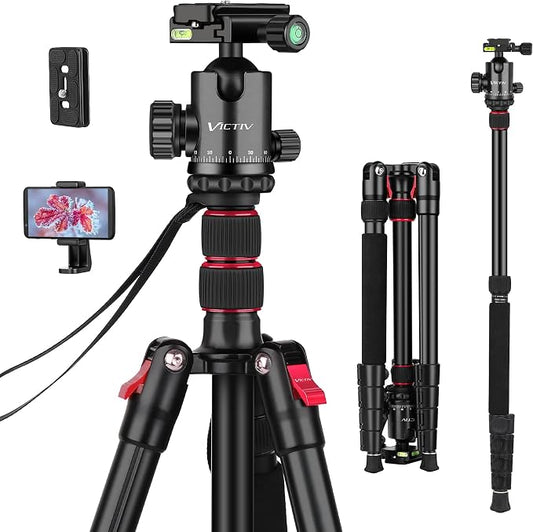 81" Professional Tripod for Camera & Phone -Tall, Compact Travel Tripod Stand by Victiv