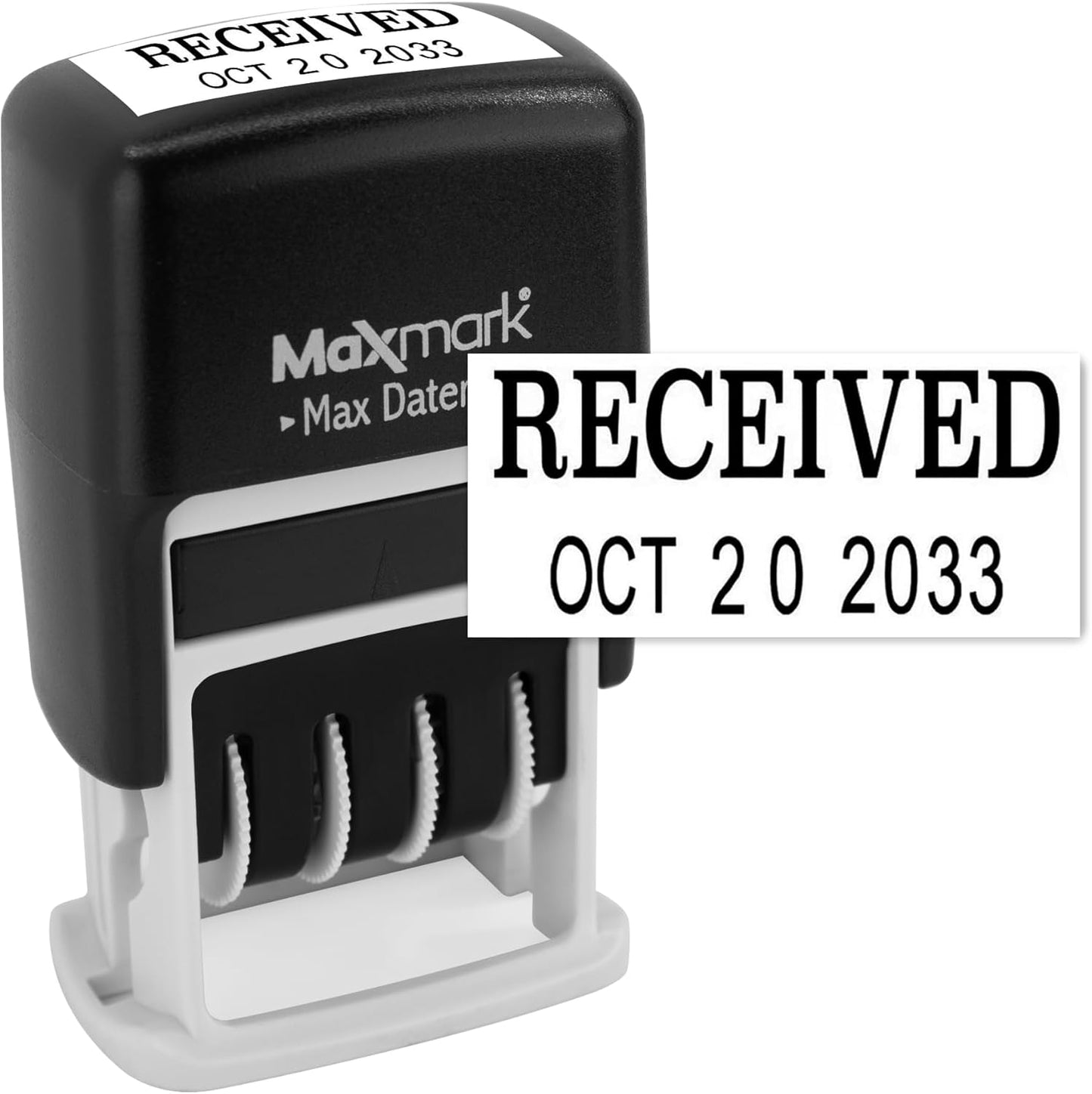 MaxMark Self-Inking Rubber Date Office Stamp with Received Phrase & Date - Black Ink (Max Dater II), 12-Year Band