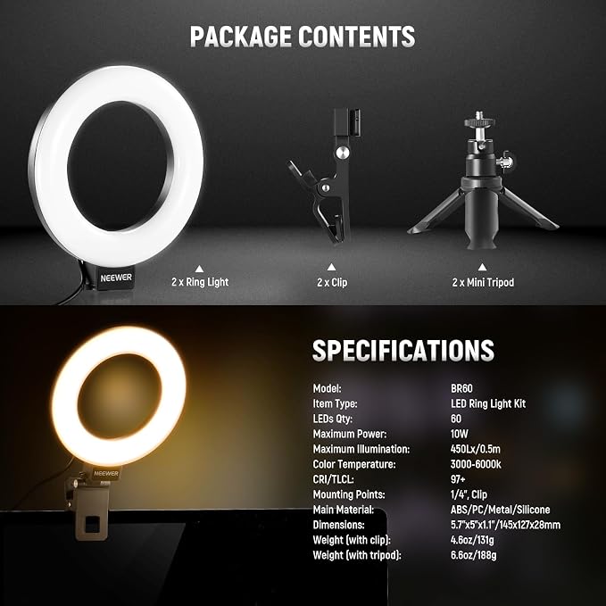 NEEWER BASICS 5" Ring Light for Video Conference Lighting, 2 Pack Clip on Light - Image 8
